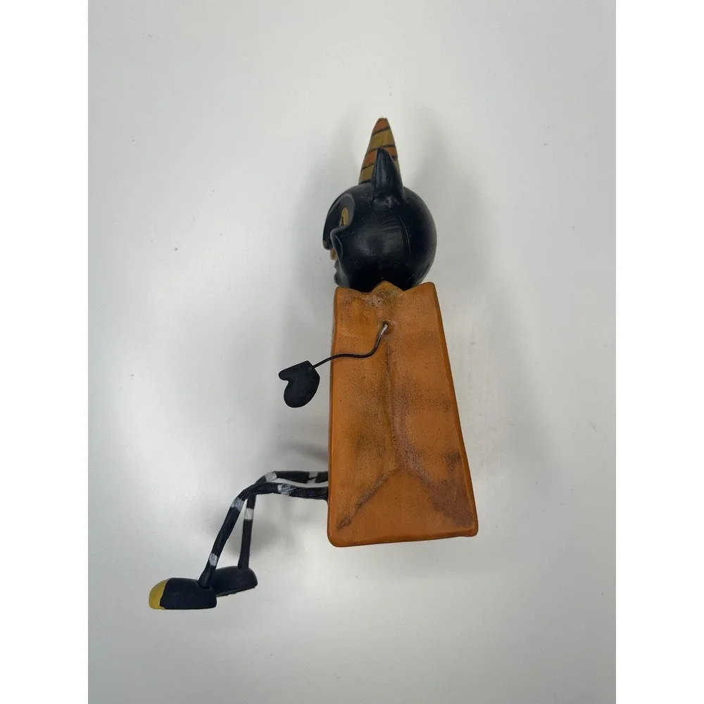 JOHANNA PARKER Retro Cat Pumpkin Shelf Sitter Light Up Treat Bag‎ jack o lantern